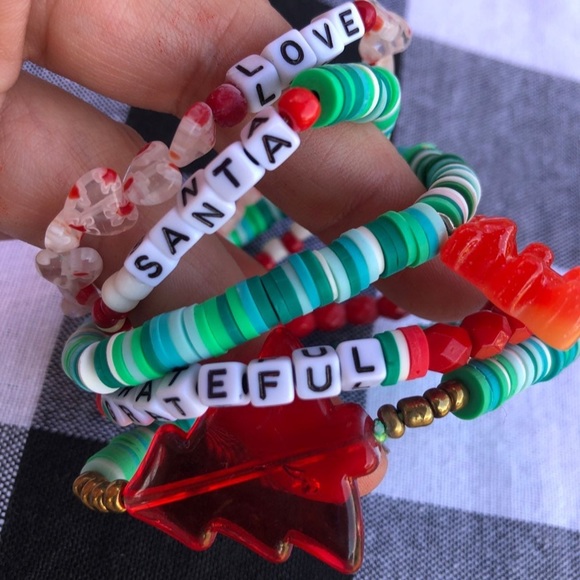 Holiday Crystal glass ab clear delightful bracelet stack lot heishi tree… - Picture 2 of 3